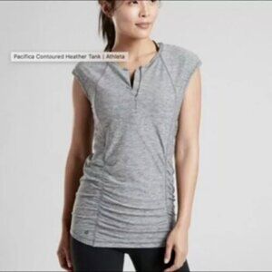 ATHLETA Pacifica Heather Gray Grey Contour Ruched 1/4 Zip Tank Top XS